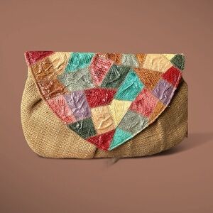 Vintage patchwork snakeskin and hemp bag clutch purse